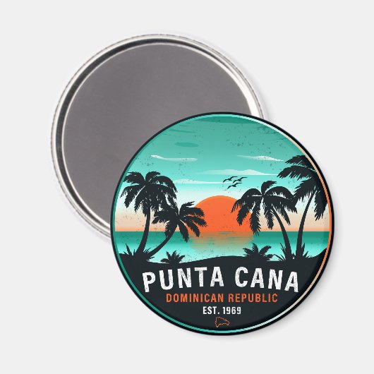 Punta Cana Dominican Palm Tree Retro Sunset 60 s Magneet (Voorkant / Achterkant)