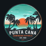 Punta Cana Dominican Palm Tree Retro Sunset 60 s Magneet<br><div class="desc">Punta Cana retro strandontwerp voor vakantie. Punta Cana Caribische eiland souvenir om naar het Caribische eiland te reizen. Punta Cana strandwerk voor Dominicaanse vakantiegangers en backpackers. Punta Cana in het Caribische retro souvenir. Ontwerp voor backpackers en reis naar de Dominicaanse Republiek. Caraïbisch eiland met strandsouvenir voor vakantieoorden.</div>