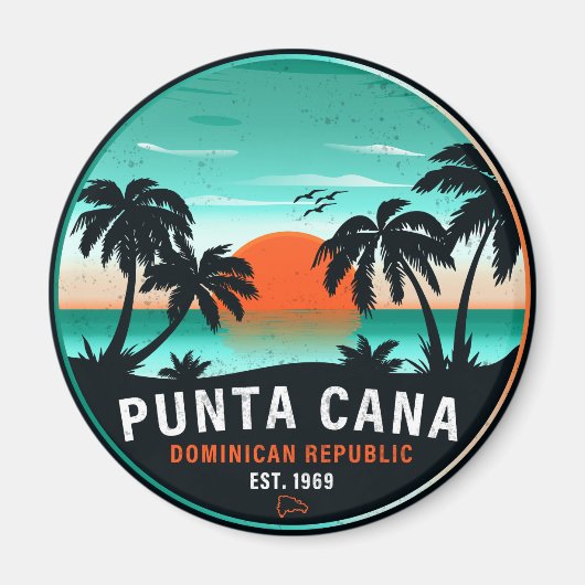 Punta Cana Dominican Palm Tree Retro Sunset 60 s Magneet (Voorkant)