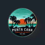 Punta Cana Dominican Palm Tree Retro Sunset 60 s Ronde Button 3,2 Cm<br><div class="desc">Punta Cana retro strandontwerp voor vakantie. Punta Cana Caribische eiland  souvenir om naar het Caribische eiland te reizen. Punta Cana strandwerk voor Dominicaanse vakantiegangers en backpackers. Punta Cana in het Caribische retro souvenir. Ontwerp voor backpackers en reis naar de Dominicaanse Republiek. Caraïbisch eiland met  strandsouvenir voor vakantieoorden.</div>