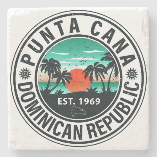 Punta Cana Dominican Palm Tree Retro Sunset 60 s Stenen Onderzetter (Voorkant)