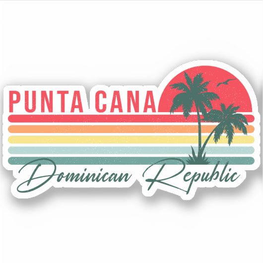 Punta Cana Dominican Palm Tree Retro Sunset 60 s Sticker (Voorkant)