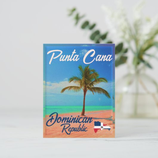 Punta Cana Dominican Palm Tree Retro Sunset Briefkaart (Staand voorkant)