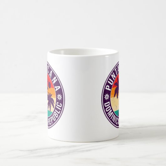 Punta Cana Dominican Palm Tree Retro Sunset Koffiemok (Center)