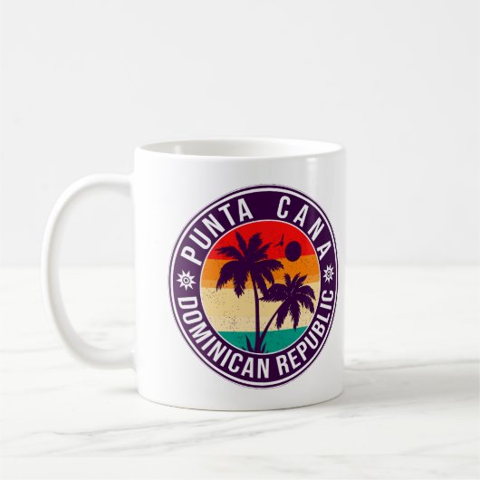 Punta Cana Dominican Palm Tree Retro Sunset Koffiemok (Links)