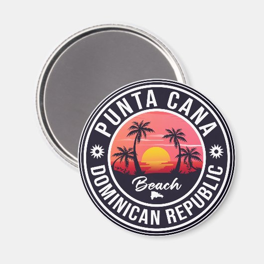 Punta Cana Dominican Palm Tree Retro Sunset Magneet (Voorkant / Achterkant)