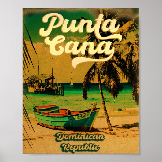 Punta Cana Dominican Palm Tree Retro Sunset Poster (Voorkant)