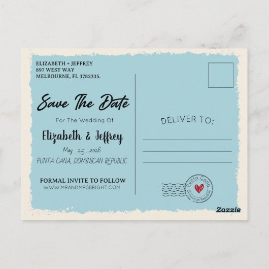 Punta Cana Dominican Republic Map Save the Date Briefkaart (Achterkant)