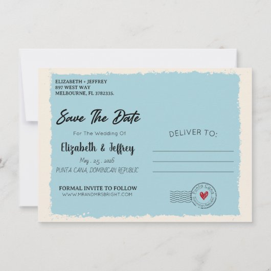 Punta Cana Dominican Republic Map Save the Date Kaart (Achterkant)