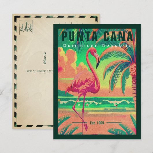Punta Cana DR Retro Flamingos Souvenir jaren 1950 Briefkaart (Voorkant / Achterkant)
