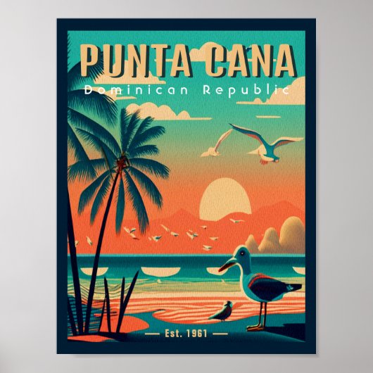 Punta Cana DR Retro Flamingos Souvenir jaren 1950 Poster (Voorkant)