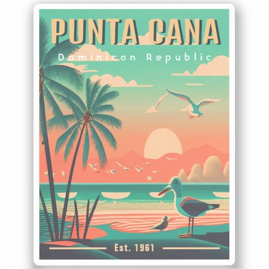 Punta Cana DR Retro Flamingos Souvenir jaren 1950 Sticker (Voorkant)