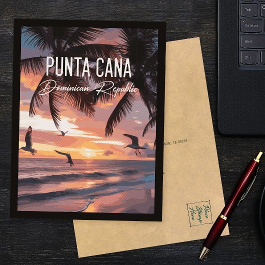 Punta Cana DR Retro Seagull Souvenir tropical Briefkaart