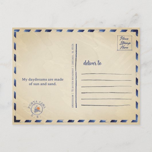 Punta Cana DR Retro Sunset Souvenirs jaren 60 Briefkaart (Achterkant)