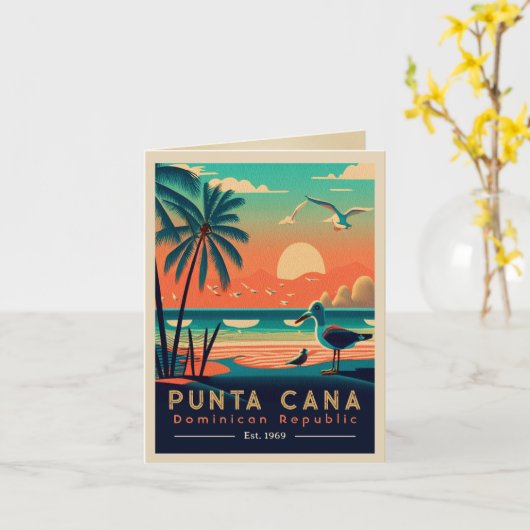 Punta Cana DR Retro Sunset Souvenirs jaren 60 Kaart (Gele Bloem)