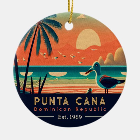 Punta Cana DR Retro Sunset Souvenirs jaren 60 Keramisch Ornament (Voorkant)