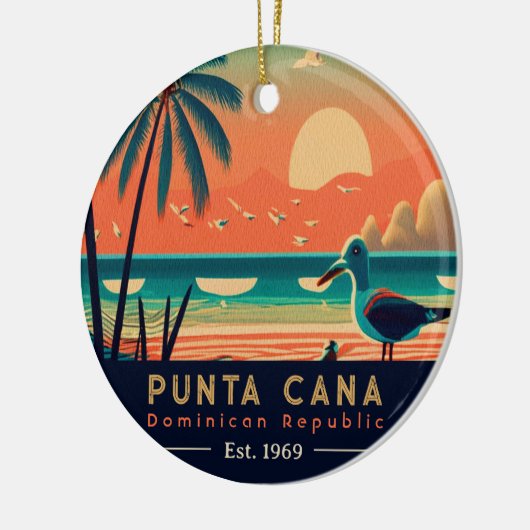Punta Cana DR Retro Sunset Souvenirs jaren 60 Keramisch Ornament (Links)