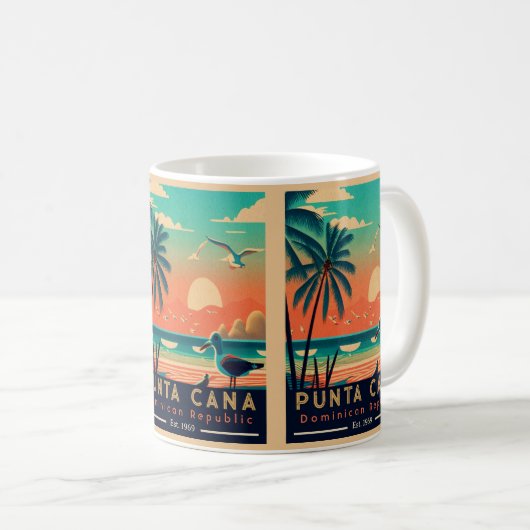 Punta Cana DR Retro Sunset Souvenirs jaren 60 Koffiemok (Voorkant rechts)