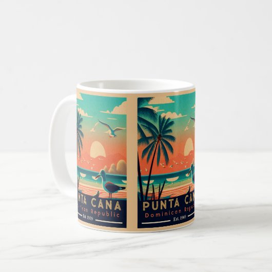 Punta Cana DR Retro Sunset Souvenirs jaren 60 Koffiemok (Voorkant links)