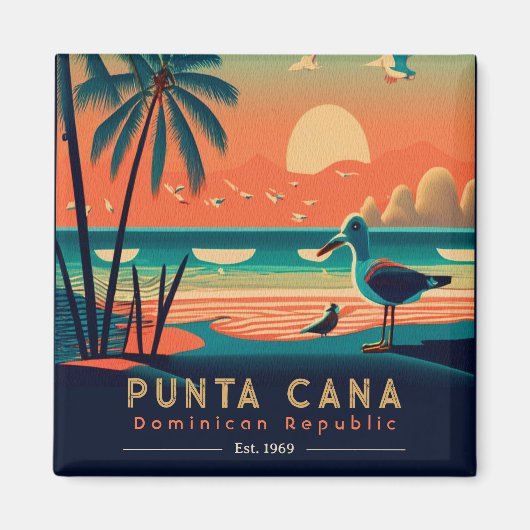 Punta Cana DR Retro Sunset Souvenirs jaren 60 Magneet (Voorkant)