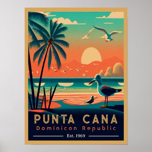 Punta Cana DR Retro Sunset Souvenirs jaren 60 Poster (Voorkant)