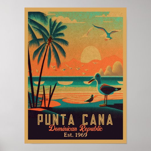 Punta Cana DR Retro Sunset Souvenirs jaren 60 Poster (Voorkant)