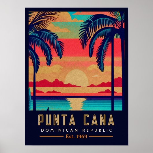 Punta Cana DR Retro Sunset Souvenirs jaren 60 Poster (Voorkant)