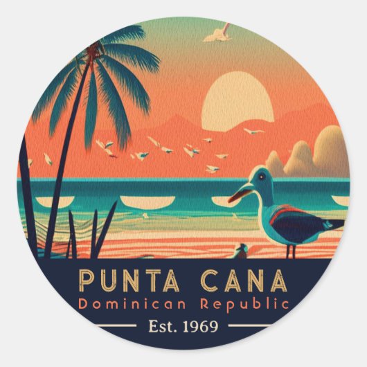 Punta Cana DR Retro Sunset Souvenirs jaren 60 Ronde Sticker (Voorkant)