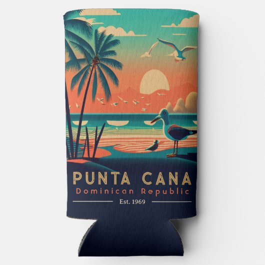Punta Cana DR Retro Sunset Souvenirs jaren 60 Seltzer Blikjeskoeler (Achterkant)