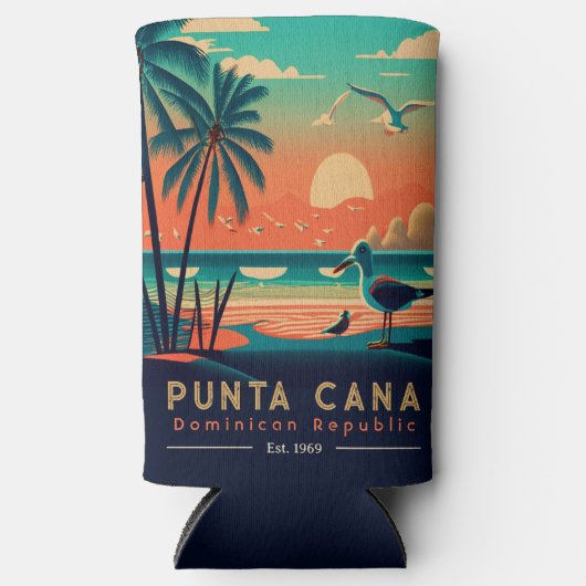 Punta Cana DR Retro Sunset Souvenirs jaren 60 Seltzer Blikjeskoeler (Voorkant)