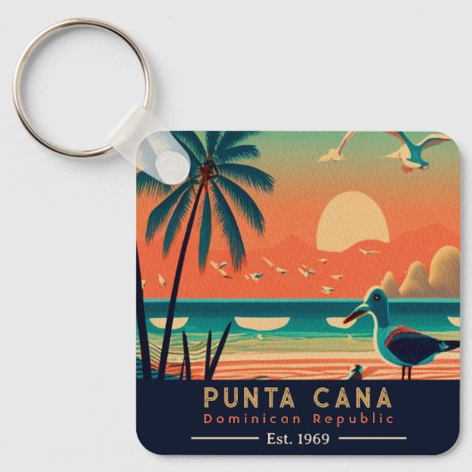 Punta Cana DR Retro Sunset Souvenirs jaren 60 Sleutelhanger (Voorkant)
