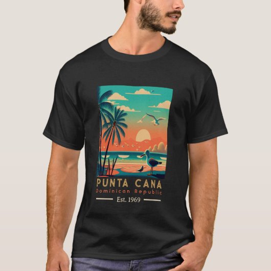 Punta Cana DR Retro Sunset Souvenirs jaren 60 T-shirt (Voorkant)