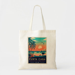 Punta Cana DR Retro Sunset Souvenirs jaren 60 Tote Bag