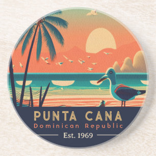 Punta Cana DR Retro Sunset Souvenirs jaren 60 Zandsteen Onderzetter