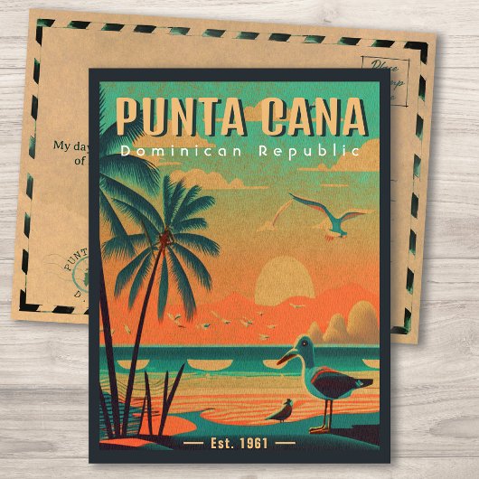 Punta Cana DR Retro Zeemeeuw Souvenir jaren 50 Briefkaart