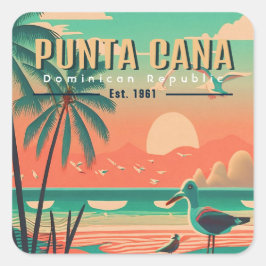 Punta Cana DR Retro Zeemeeuw Souvenir jaren 50 Vierkante Sticker