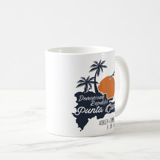 Punta Cana Navy Retro Sunset Custom Wedding Koffiemok (Voorkant rechts)