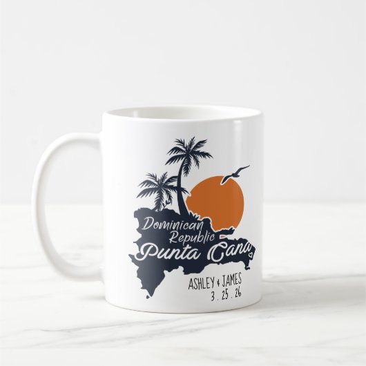 Punta Cana Navy Retro Sunset Custom Wedding Koffiemok (Links)
