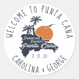 Punta Cana Navy Retro Sunset Custom Wedding Ronde Sticker
