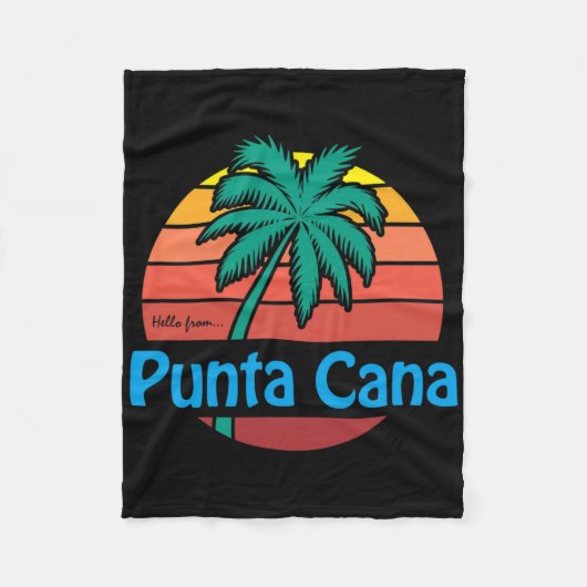 Punta Cana Retro Zomer Palmboom Strand Cadeau Mann Fleece Deken (Voorkant)
