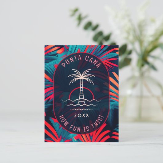 Punta Cana strandfeest Palmboombladeren zonsonderg Briefkaart (Staand voorkant)