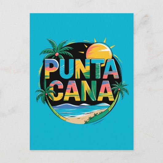 Punta Cana Sunset Kleurrijke Travel Art Embleem Briefkaart (Voorkant)