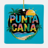 Punta Cana Sunset Kleurrijke Travel Art Embleem Keramisch Ornament (Achterkant)