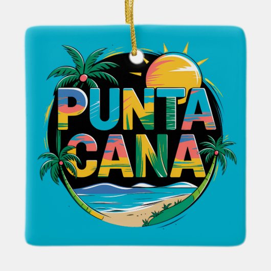 Punta Cana Sunset Kleurrijke Travel Art Embleem Keramisch Ornament (Voorkant)