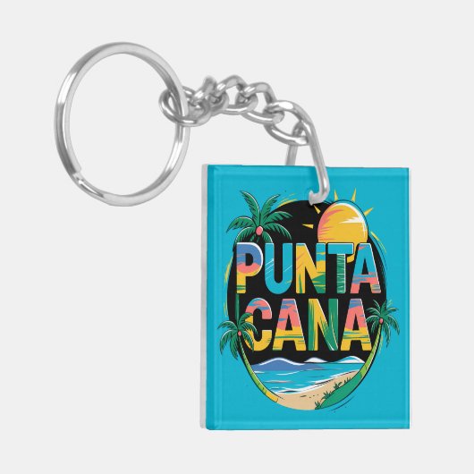 Punta Cana Sunset Kleurrijke Travel Art Embleem Sleutelhanger (Voorkant Links)