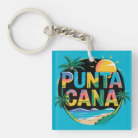 Punta Cana Sunset Kleurrijke Travel Art Embleem Sleutelhanger (Voorkant)