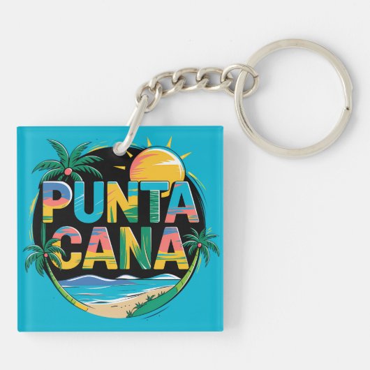 Punta Cana Sunset Kleurrijke Travel Art Embleem Sleutelhanger (Achterkant)