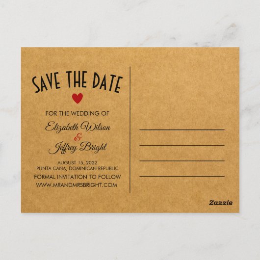Punta Cana Tropical Wedding Save the Dates Briefkaart (Achterkant)