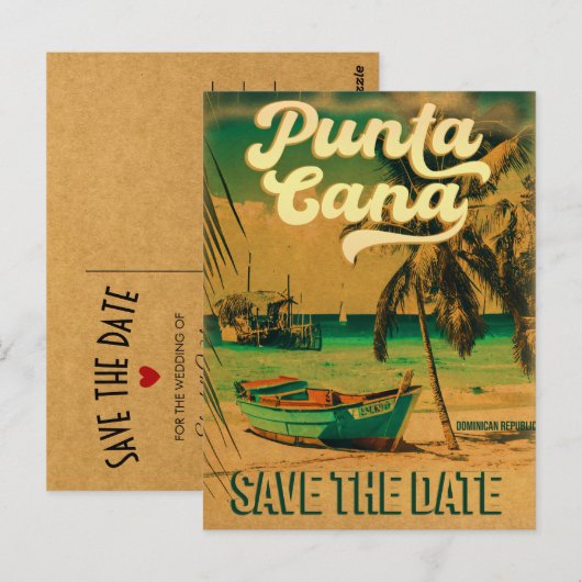 Punta Cana Tropical Wedding Save the Dates Postcar Briefkaart (Voorkant / Achterkant)