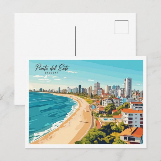 Punta del Este Uruguay Illustratie Reizen Briefkaart (Voorkant / Achterkant)